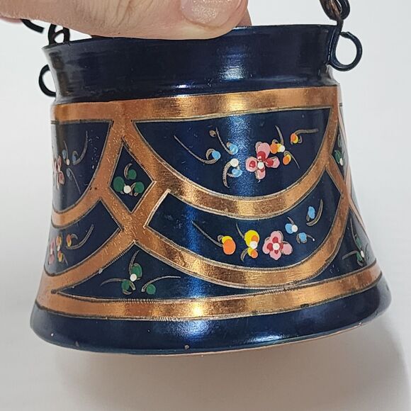 Vintage Handpainted Decorative Copper Bucket Pale Cauldron Rustic Primitive - Picture 3 of 6